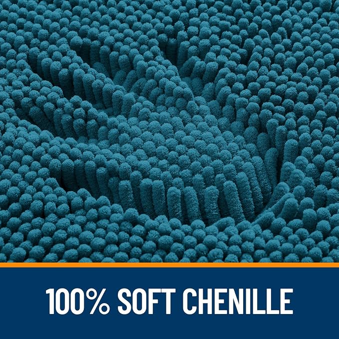 OLANLY Toilet Rugs U-Shaped 24x20, Extra Soft Absorbent Chenille Contour Bathroom Rugs for Toilet, Dry Quickly, Machine Washable, Non-Slip Bath Mat, Peacock Blue