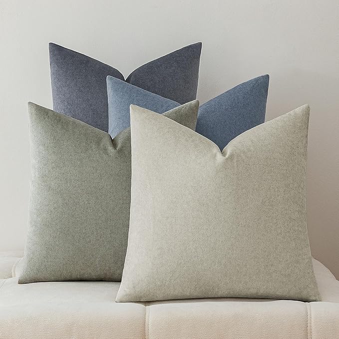 a moment Waterproof Throw Pillow Covers Set of 4,20x20 Inch Outdoor Stain Resistant Pet Friendly Pillowcases Cushion Covers for Patio Sofa and Living Room,Seaside Mist