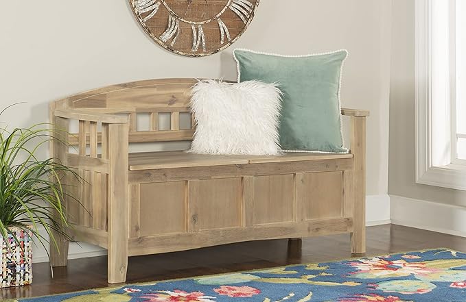 Linon Frankie Natural Wood Washed Storage Bench