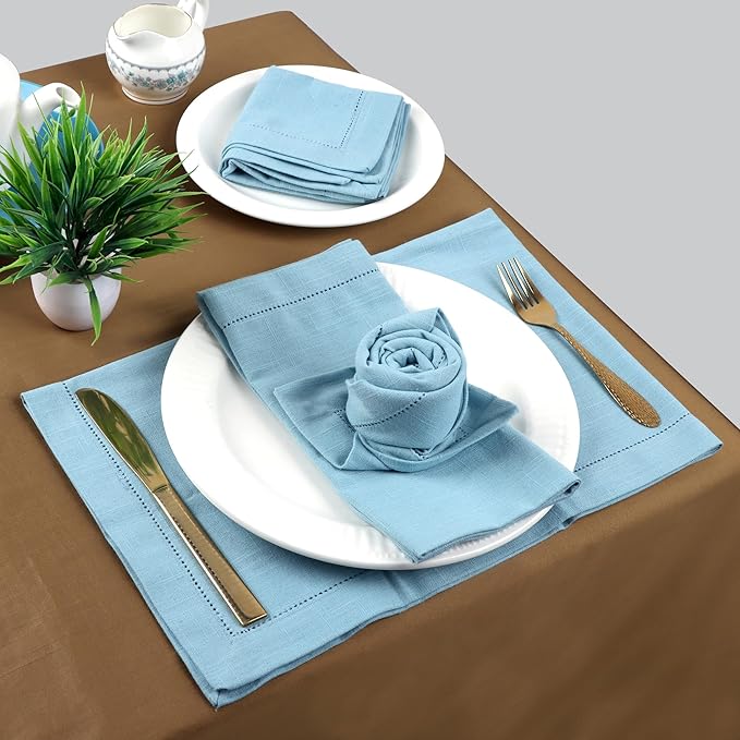 FINGERCRAFT Cloth Napkin Hemstitched 20x20 Inch Generous Picot Hem, Mitred Corner, Everyday Use Premium Quality High GSM and Good Absorbency Set of 20 Easter Color Aqua Blue