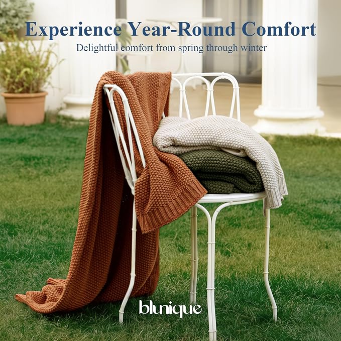 100% Cotton Cable Knit Throw Blanket, Large Lightweight Soft Knit Blanket for Sofa Couch Bed, Breathable All-Season Throw, Cozy Decorative Blanket, 60 x 80 Inch,Olive Green