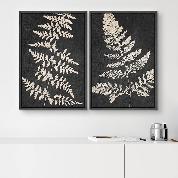 SIGNWIN Canvas Print Wall Art Set Black Tan Forest Fern Plant Leaf Silhouette Nature Wilderness Illustrations Modern Art Rustic Multicolor for Living Room, Bedroom, Office - 16"x24"x2 Black