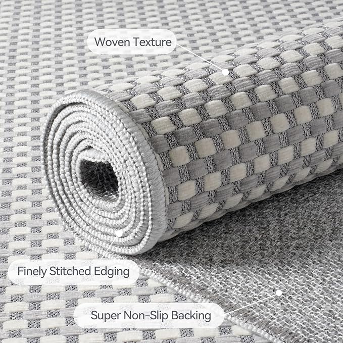YDKGL 2x8 ft Hallway Runner Rug Extra Long Boho Woven Kitchen Runner Rugs Mat Non Slip Washable, Soft Entryway Laundry Hall Floor Runner Carpet for Indoor Backdoor Bedroom Hallway Living Room, Gray