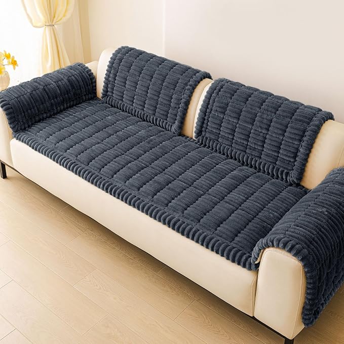 hyha Couch Cover for Dogs Washable, Non Slip Thick Flannel Sofa Protector, Pet Friendly Plush Furniture Cover for Sectional Sofa & Loveseat (Charcoal Grey, 43" x 82.7")