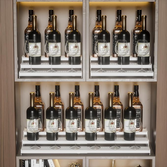 Expandable 3-Tier Metal Spice Rack, Heavy Duty Kitchen Step Shelf Organizer for Cabinet, Pantry & Countertop, Non-Slip Storage for Spices, Perfumes & Collectible Figures(WHITE,2PACK)