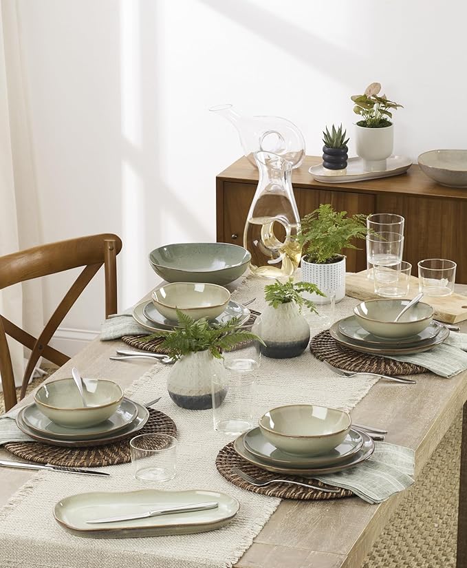 Oneida 897205 Organic Shades 12-Piece Dinnerware Set, Sage Green