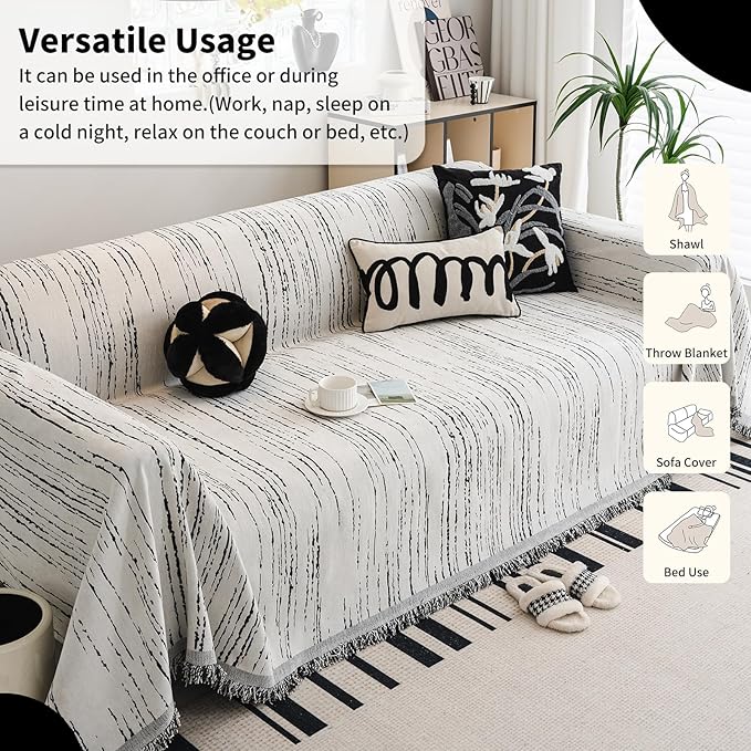 WEYOND Chenille Couch Cover Pet Friendly, Sofa Cover Washable, Reversible Sofa Slipcover for Sectional Sofa, Loveseat, 2 or 3 Cushion Couch, Corner Sofa, Futon Cover (71" X 118", White)