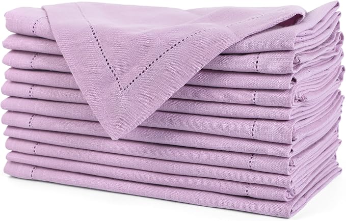 FINGERCRAFT Cloth Napkin Hemstitched 20x20 Inch Generous Picot Hem, Mitred Corner, Everyday Use Premium Quality High GSM and Good Absorbency Set of 12 Easter Color Lavender