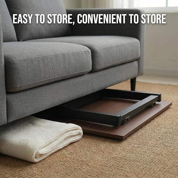 Walnut Folding Coffee Table: 35.5in Rustic Industrial Coffee Table, No Assembly Required, Modern Minimalist & Easy Storage Compact Design for Living Room, Bedroom, Home Office, Brown