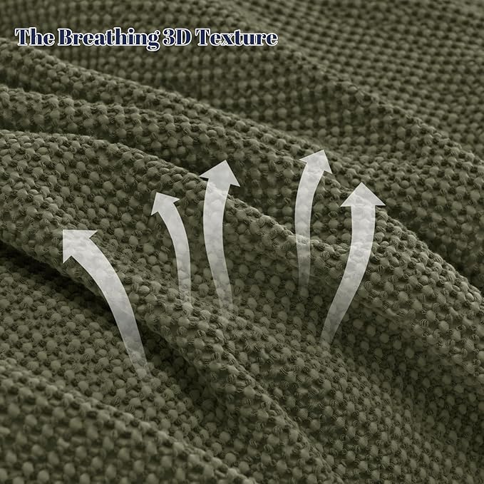 PHF Stone Washed 100% Cotton Waffle Blanket, Vintage Deep Honeycomb Texture, Breathable Thermal Blanket for Bed & Home Decor, All Season Layering - Queen, Moss