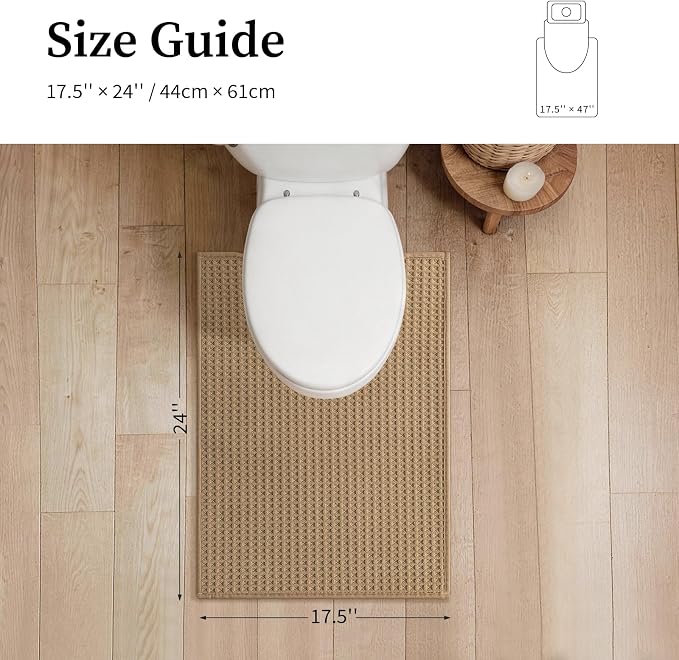 YIHOUSE Waffle Ultra Thin Bath Mat, Soft & Absorbent Bathroom Rug, Non-Slip Rubber Backed, Quick Dry Shower Mat, Boho Farmhouse Bathroom Decor, Machine Washable, Khaki, 17 * 24 (U-Shape)
