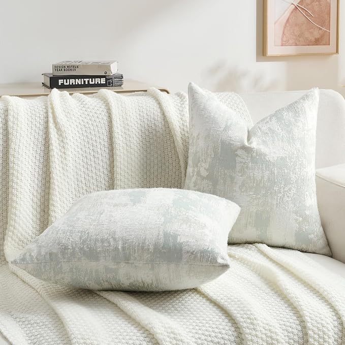 FUTEI Pack of 2 Faux Cashmere Jacquard Throw Pillow Covers 12x20 Inch Soft Marble Pattern Vintage Decorative Pillowcase Modern Farmhouse Accent for Couch Bed Living Room, Light Blue White