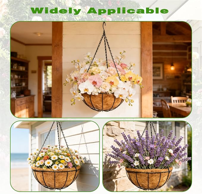 4 Pack 12 Inch Black Metal Hanging Basket Hanging Planter with Coco Coir Liner Heavy Duty Hanging Flower Pot Holder for Indoor Outdoor Patio Garden Porch Balcony Decor (Watermelon)