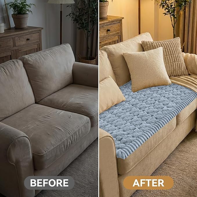Smiry Couch Covers for Dogs Washable, Non Slip Fuzzy Pet Couch Covers for Sofa, Soft Thick Sofa Slipcovers Furniture Protector Pet Friendly (Airy Blue, 27.6" x 47")