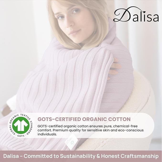 Dalisa 100% Organic Cotton Knit Blanket Denise -Soft and Lightweight, Breathable All-Season Throw for Bed, Sofa, or Lounge Area -Perfect for Home and Bedroom Styling (Lavender Frost, 80x90)