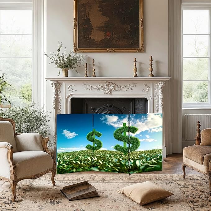 2 Ft Room Divider Screen Business Growing Sustainable 3D Rendering Green Dollar Fresh Spring Portable Short Canvas Folding Screen 3 Panel Freestanding Separator Privacy Partition Indoor Home Office