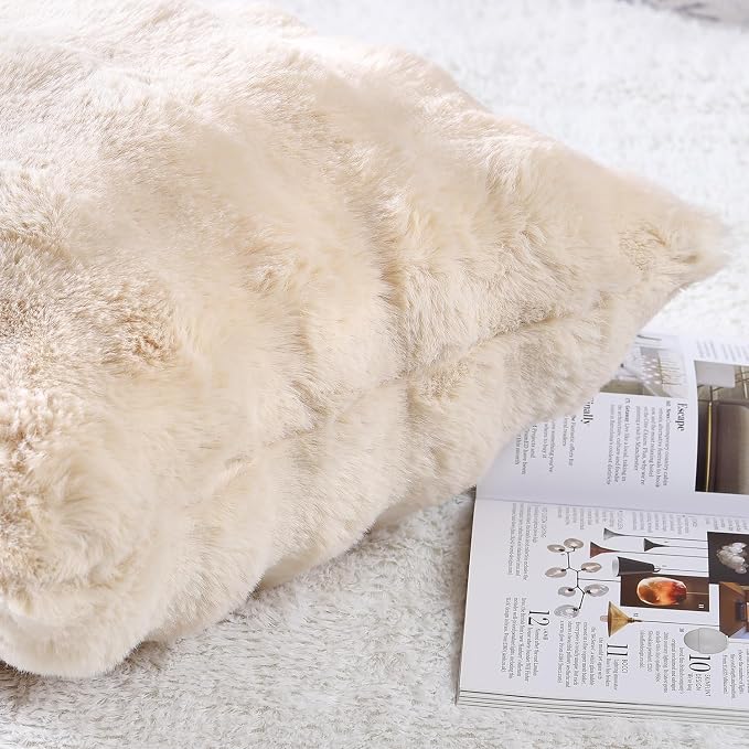 MADIZZ Pack of 2 Thick Plush Faux Wool Throw Pillow Covers Soft Boho Throw Pillows Luxurious Cushion Covers for Couch Sofa Bedroom Living Room Home Decor 20x20 Inch Beige