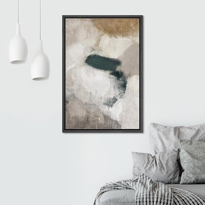 SIGNWIN Framed Canvas Print Wall Art Modern Abstract Obscure Horizon Brushstroke Illustrations Modern Art Minimal Relax/Calm Duotone Dark for Living Room, Bedroom, Office - 24"x36" Black