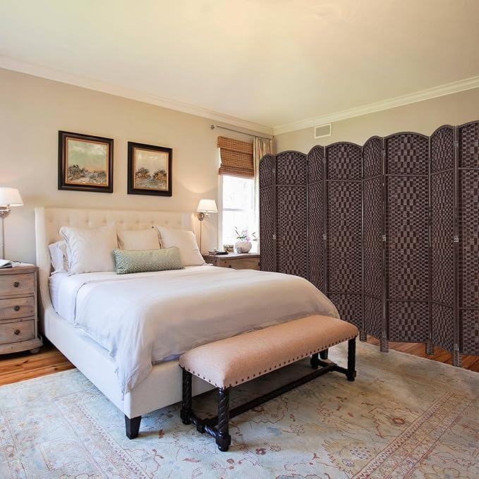 HALLYBEE Room Divider, Room Dividers and Folding Privacy Screens, 16in Privacy Screen, 8 Panel Temporary Wall Partitions, 6ft Space Separation Panel Screen, Brown