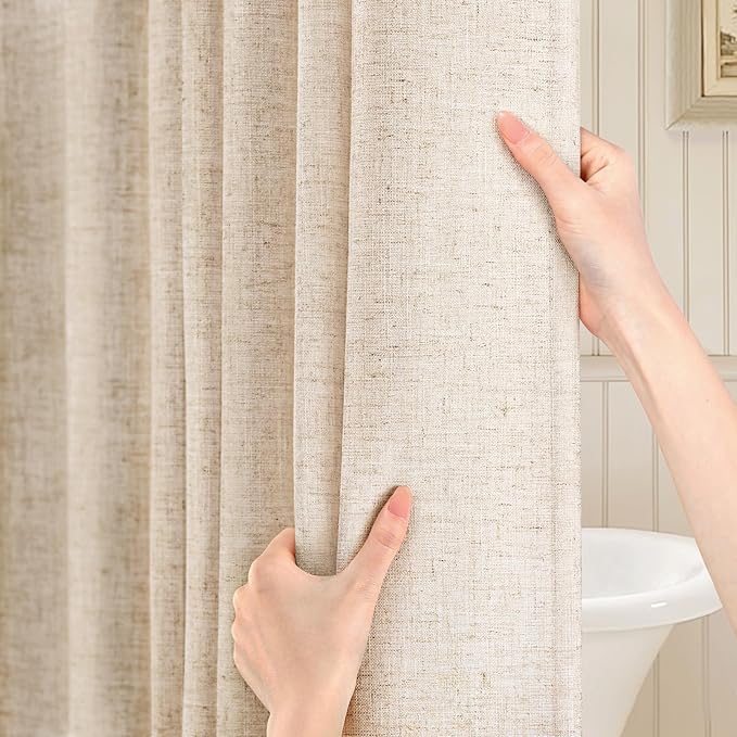 Extra Long Linen Shower Curtain Boho Farmhouse Beige Shower Curtains for Bathroom Neutral Luxury Fabric,Cream 72 x 84