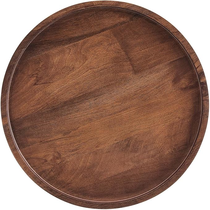 Modway Chiro Solid Wood Side Table in Walnut with Tray Top - Mid-Century Modern Round Accent Table - Small Bedside Table with Tapered Legs - Living Room End Table