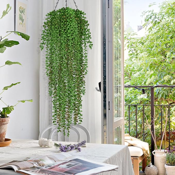 Waipfaru 8Pcs Artificial Hanging Plants, Fake Vines Fake Hanging Plants for Outdoors UV Resistant Ivy Artificial Plants Outdoor Faux Plants Indoor Bedroom Living Room Boho Wall Porch Shelf Decor