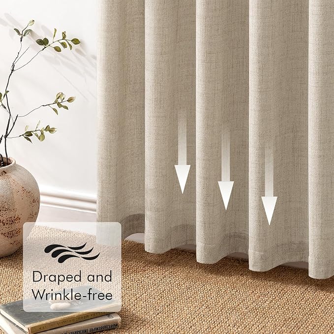 MIULEE Faux Linen Curtains 84 Inch Length 2 Panels Natural Burlywood Birch Semi Sheer Curtain with Back Tab Rod Pocket, Light Filtering Window Privacy Burlap Drapes for Living Room Bedroom 42W x 84L