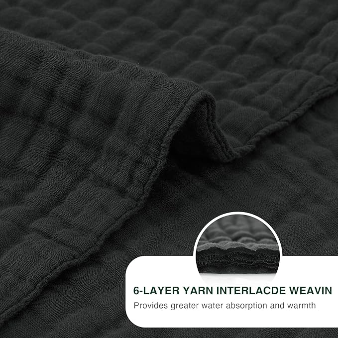 Love's cabin 100% Cotton Muslin Blanket, 6 Layer Lightweight Breathable Gauze King Size Blanket 108 x 90 Inches, Soft Summer Blanket for Bed, Black