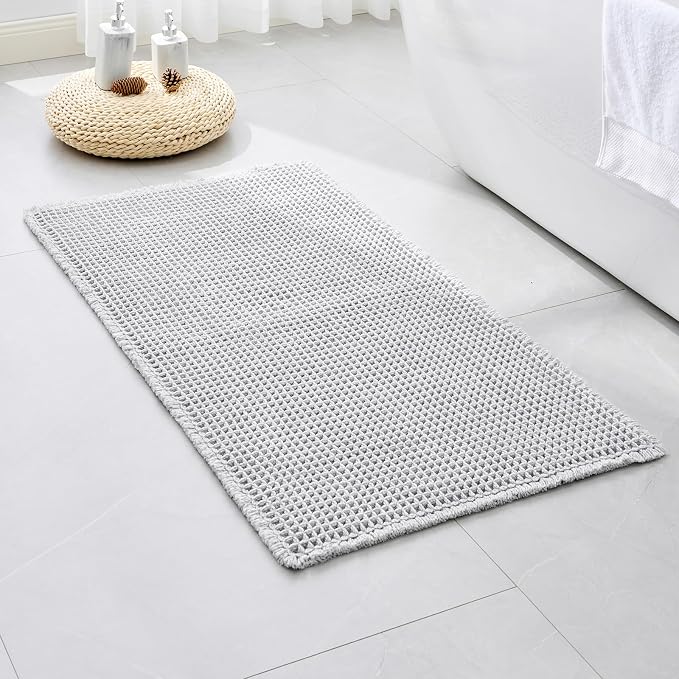 Disolla Waffle Bath Mat, Non Slip Absorbent Small Bathroom Rug, Machine Washable Quick Dry Ultra Soft Bathroom Floor Mat, Grey & White Bath Rug for Tub Shower, 20''x32''