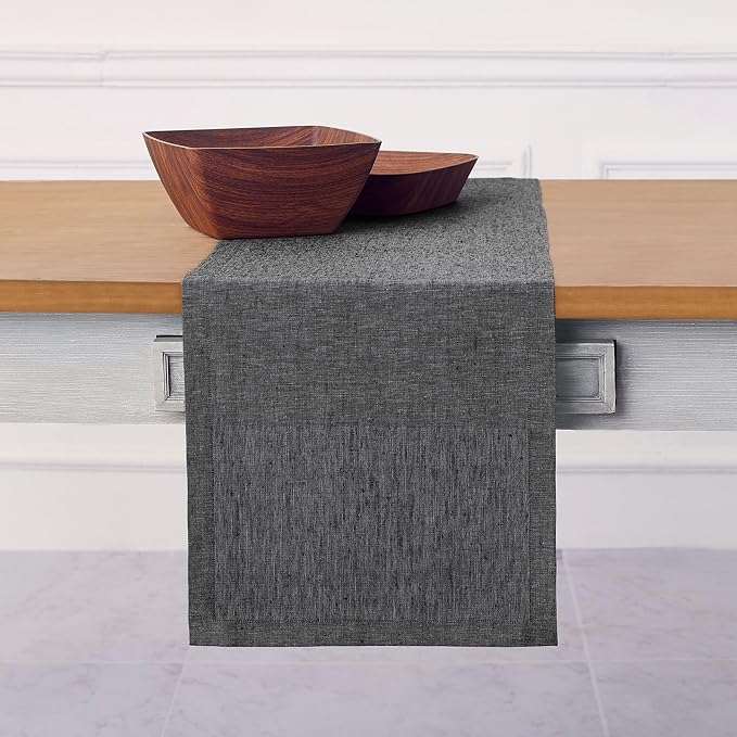 Solino Home Linen Charcoal Grey Table Runner 108 Inches Long - Athena, 100% Pure Linen Dining Table Runner 14 x 108 Inch - Handcrafted and Machine Washable