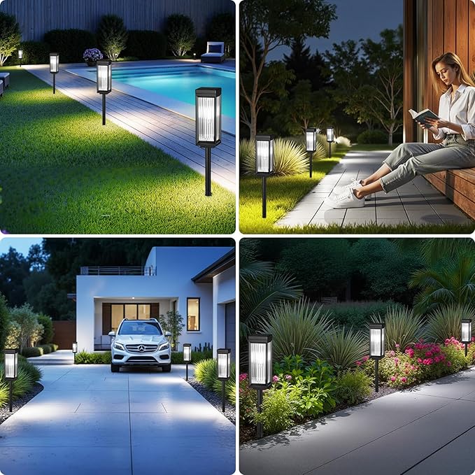 Taller Solar Pathway Lights Outdoor, 4 Pack Upgraded Solar Lights Outdoor Waterproof, Bright Up to 15 Hrs Outdoor Solar Lights for Garden Yard Patio Path Walkway Driveway Decor Cool White
