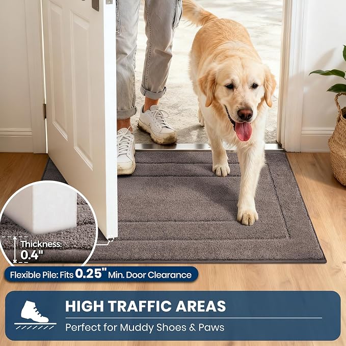 PURRUGS Machine Washable Kitchen Rug Set [2 PCS] (24" x 35.5"+ 24" x 59"), Non-Slip/Skid Kitchen Runner Rugs & Floor Mats, Super Absorbent Soft Standing Mats for Kitchen, Laundry & Sink, Grayish Brown