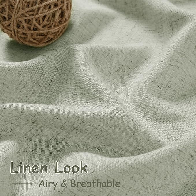 Nanspring Sage Green Curtains 80 Inches Length for Living Room Back Tab Rod Pocket Semi Sheer Linen Drapes Muted Neutral Boho Pale Green Linen Textured Window Curtain for Dining Room 52X80 Inch