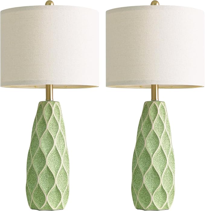 27.5" Ceramic Table Lamps for Living Room Bedroom Lamps Set of 2 Modern Boho Bedside Lamps Night Stands Farmhouse Vintage Large Nightstand Lamp Reading Light Home Office Dorm Desk Deco Gifts, Green