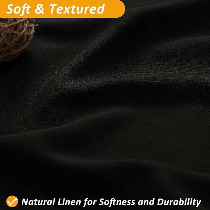 Naturoom Black Linen Shower Curtain with Snap in Liner Set and Hooks Rustic Style Modern Farmhouse Shower Curtain Heavy Duty Burlap Cloth Double Bath Curtains with Mesh Top Window, Washable, 72x72