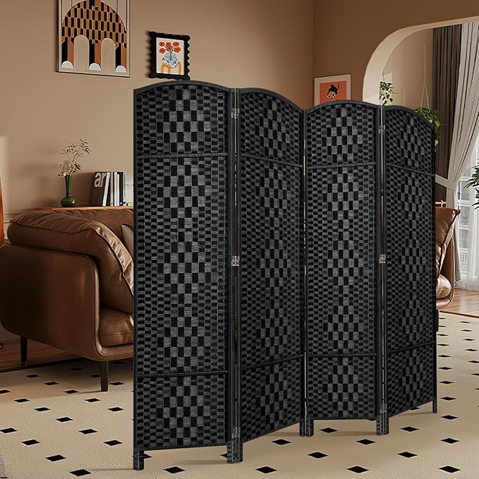 HALLYBEE Room Divider, Room Dividers and Folding Privacy Screens, 16in Privacy Screen, 4 Panel Temporary Wall Partitions, 6ft Space Separation Panel Screen, Black