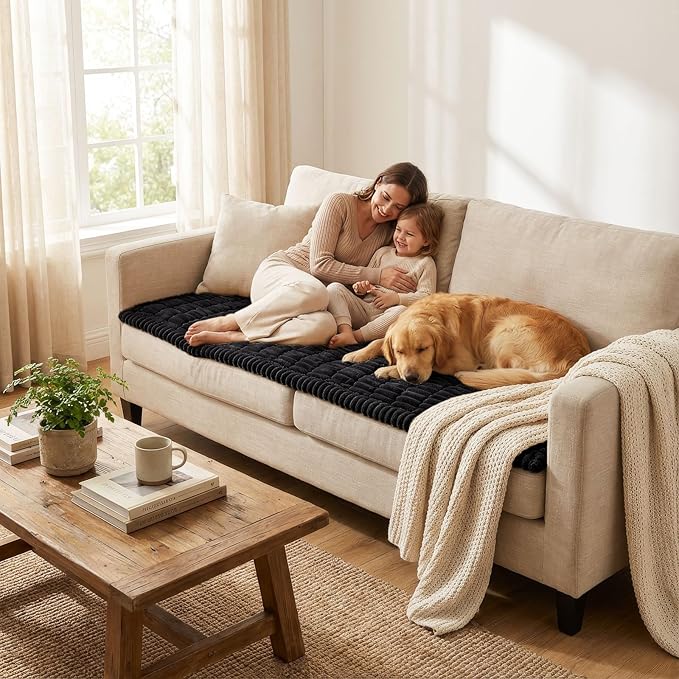 Smiry Couch Cover for Dogs, Non Slip Washable Sofa Protector for Pets, Soft Furniture Cover for Pet, Stylish Sofa Covers, Cozy Protect Against Fur, Dirt & Everyday Messes (Black, 43" x 82.7")
