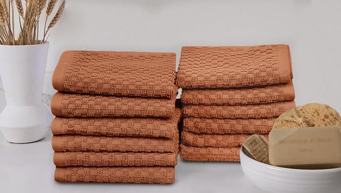 COTTON CRAFT Waffle Weave Wash Cloth - 12 Pack Luxurious Pure Ringspun Cotton Euro Spa Bathroom Face Towel - Absorbent Quick Dry Gym Shower Bath Kitchen Travel - 12x12 inches - Mocha