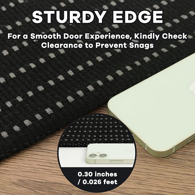 EARTHALL Small Area Rug 2x3 Ft Washable Rugs for Entryway Non Slip Braided Throw Rugs Door Mat Indoor Outdoor Entrance Cotton Woven Carpet for Kitchen Foyer Front Door, Black/Grey