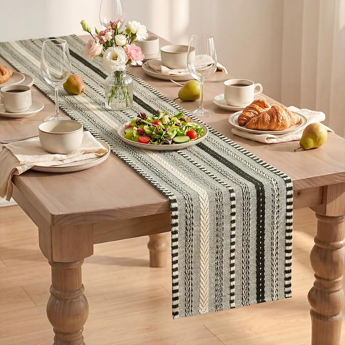 Artoid Mode Black Farmhouse Woven Table Runner, Seasonal Holiday Rustic Kitchen Dining Table Decoration for Home Party Decor 12x60 Inch