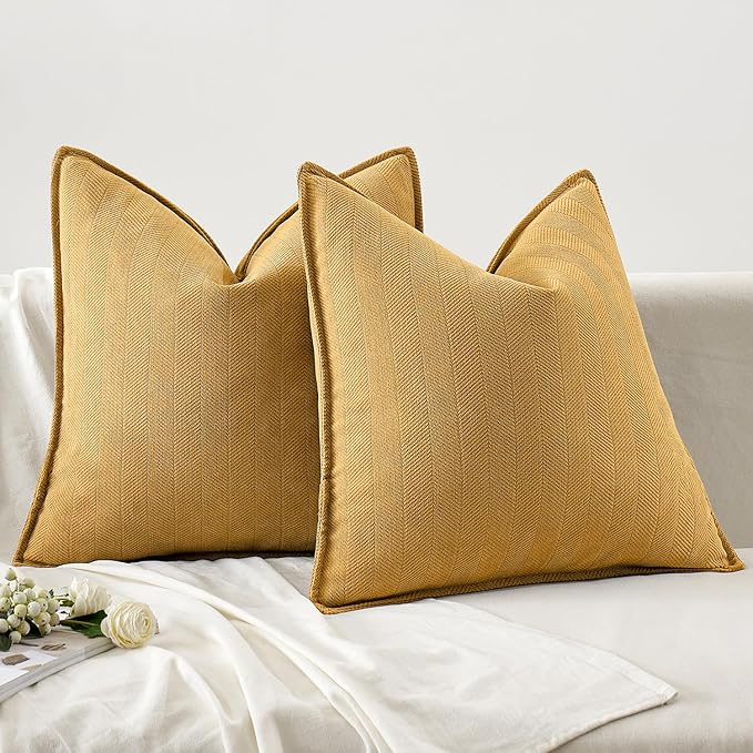 MIULEE Pack of 2 Gold Decorative Pillow Covers 26x26 Inch Soft Chenille Luxurious Couch Throw Pillows Farmhouse Cushion Covers Euro Shams with Elegant Design for Sofa Bedroom Living Room Spring Decor