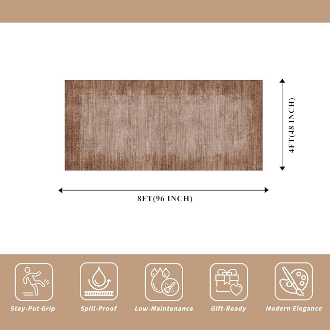 4x8 Washable Indoor Entryway Rug Non-Slip Rubber Backed Floor Mat for Kitchen, Hallway, Bedroom Modern Abstract Low-Pile Thin Wide Carpet Runner for Bathroom, Living Room, Office (Warm Taupe, 4x8)