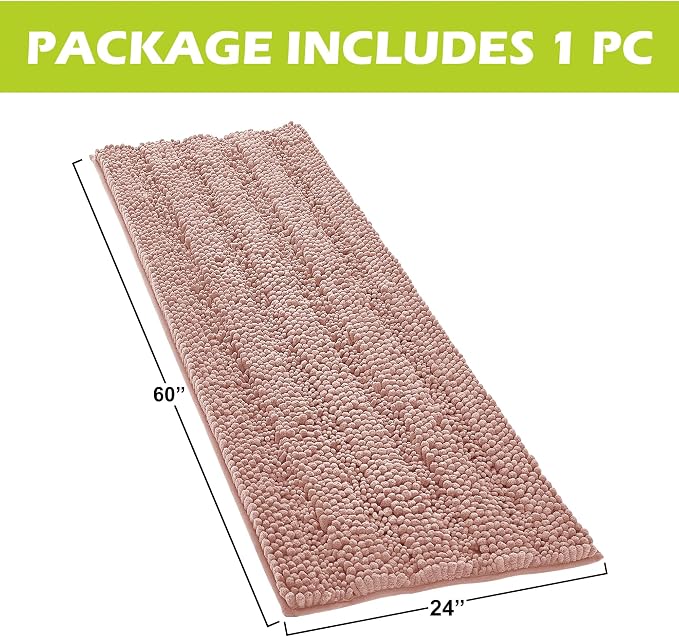 KGORGE Bath Mat for Bathroom - Soft Shower Rug Farmhouse Quick Drying Washable Absorbent Non-Slip Super Soft Chenile Bathtub Carpet Decorations for Family, Pink, 60" x 24", 1 Piece