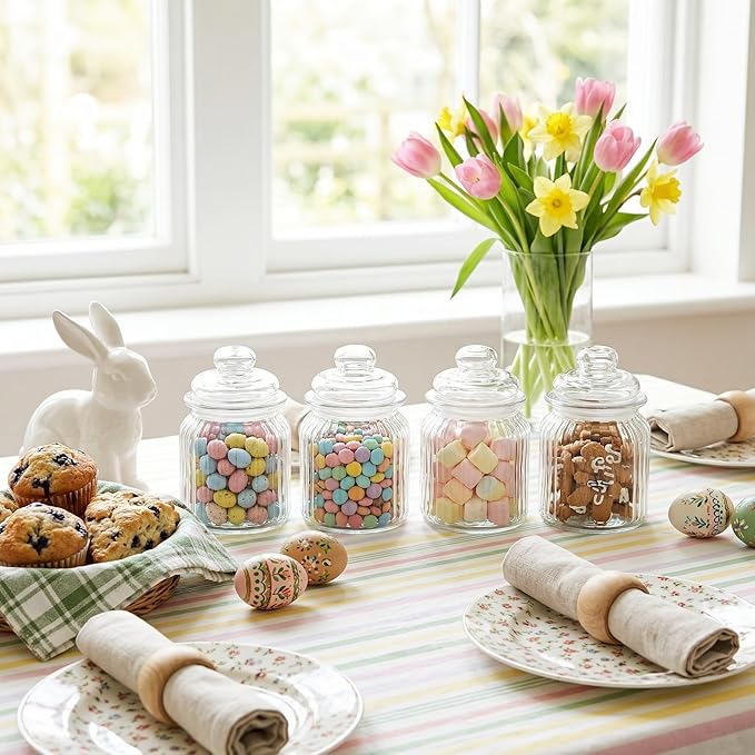 TOPZEA 12 Pack Glass Favor Jars with Airtight Lids, 8 oz Clear Apothecary Jar Decorative Vintage Kitchen Storage Canister for Cookie, Candy, Sugar, Spice, Wedding Easter Favor, Candle, Vertical Ribbed