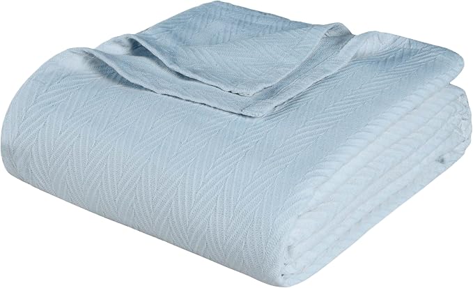 Superior Metro All-Season Cotton Blanket, Woven Blanket for Couch, Bed, Bedding, Farmhouse, Home Essentials, Cute and Cozy Bohemian Blankets, Herringbone Weave, California King, Light Blue