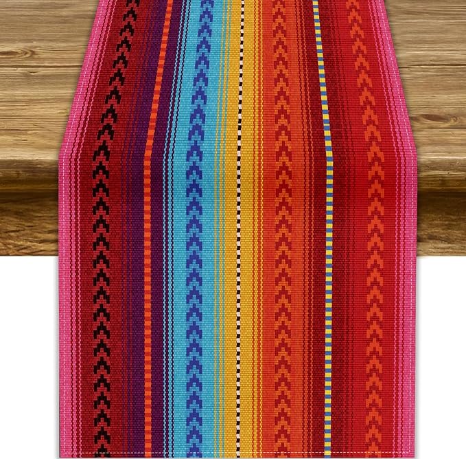 YCness Mexican Table Runner Striped Mexican Poncho Pattern Traditional National Ornament Table Runner for Party Living Room Home Bedroom Kitchen, 13x108 Inch