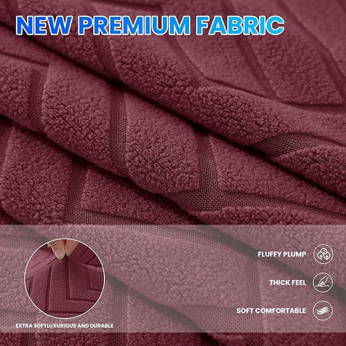 Stretch Sofa Slipcover 3 Cushion Couch X-Large Sofa Cover,91"-110" Non Slip Soft Couch Sofa Cover Washable Furniture Protector with Non Skid Foam and Elastic Bottom for Kids, Pets,Wine Red