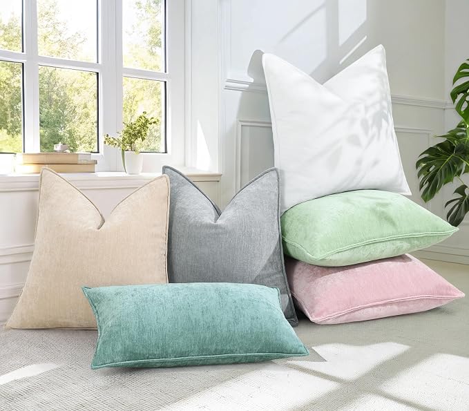 decorUhome Summer Couch Euro Sham Throw Pillow Covers 26x26 Set of 2, Decorative Soft Velvet Modern Cozy Chenille Pillow Cases with Elegant Design for Sofa Bed Living Room Home Decor, Aqua Haze