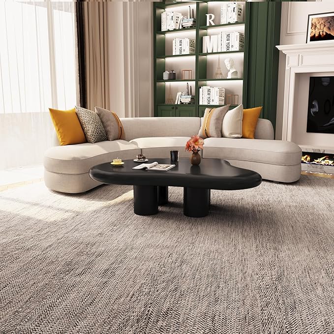 Guyii Cloud Coffee Table with 18.89" Legs, Cute Coffee Tables, Black Modern Tea Table, Irregular Indoor End Table for Living Room, Free Shape Center Tables with 4 Legs