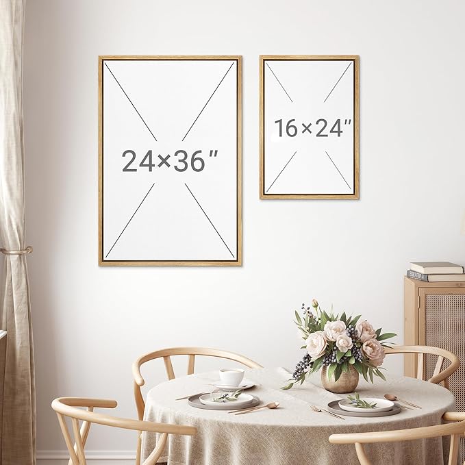 MUDECOR Framed Canvas Print Wall Art Solitary Traveler in Misty Mountains Minimalist Winter Landscape Illustrations Minimalism Decorative Zen for Living Room, Bedroom, Office - 16"x24" NATURAL
